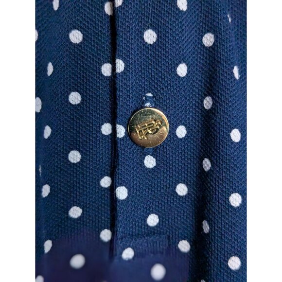 Ralph Lauren Navy Polka Dot Polo Shirt W/ Gold RL Buttons Short Sleeve 100% Cott - Picture 4 of 15